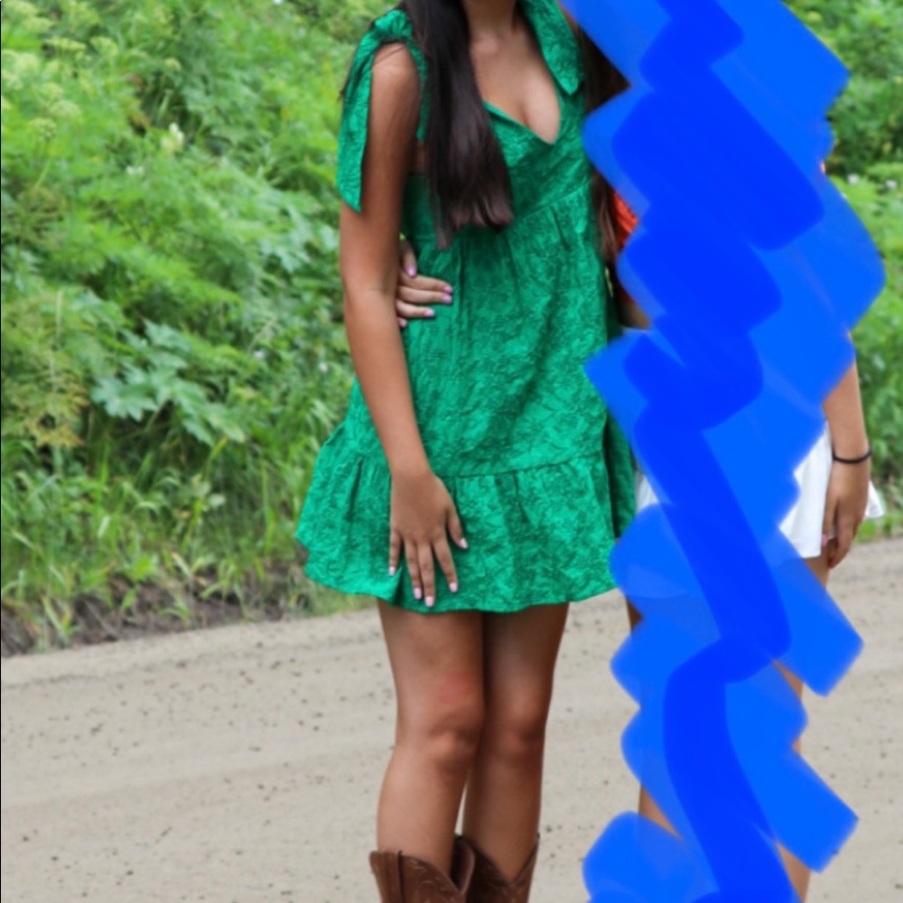 Green Zara Tie Shoulder V Dress Romper